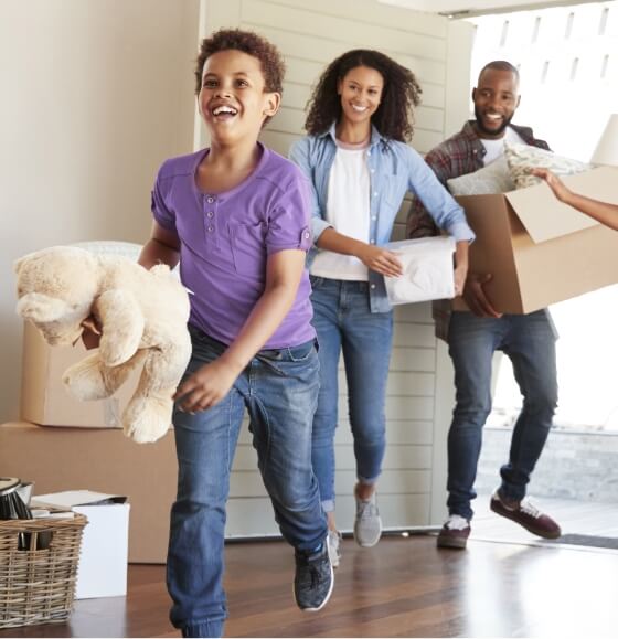 Family with moving boxes